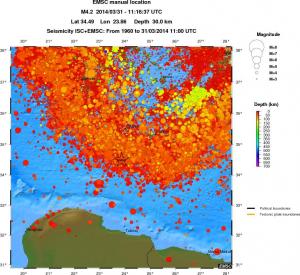 regional depth historical seismicity