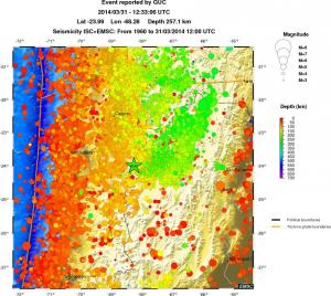 regional depth historical seismicity