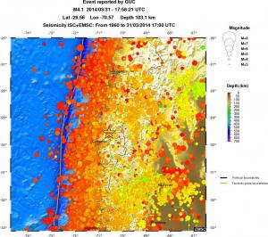 regional depth historical seismicity
