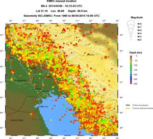 regional depth historical seismicity