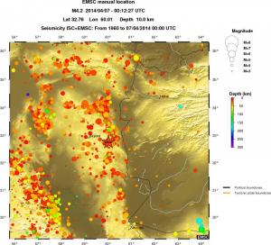 regional depth historical seismicity