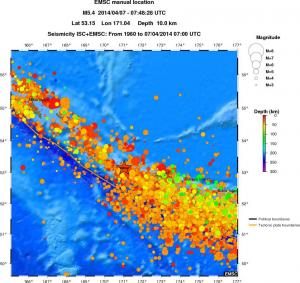 regional depth historical seismicity