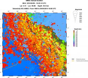 regional depth historical seismicity