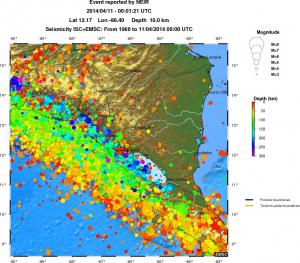 regional depth historical seismicity