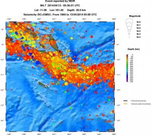 regional depth historical seismicity