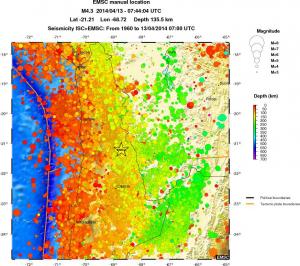 regional depth historical seismicity