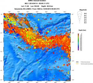 regional depth historical seismicity