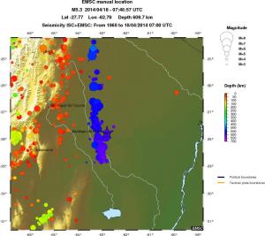 regional depth historical seismicity
