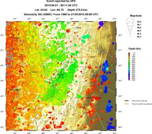 regional depth historical seismicity