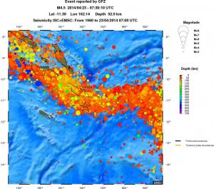 regional depth historical seismicity