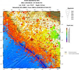 regional depth historical seismicity
