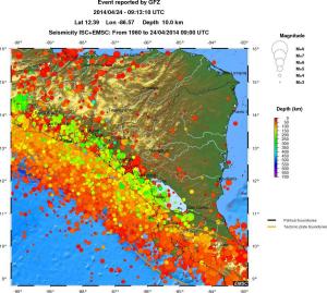 regional depth historical seismicity