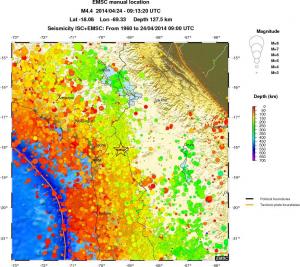 regional depth historical seismicity