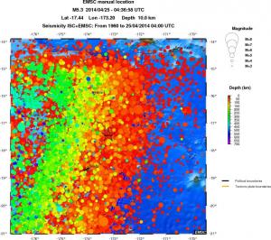 regional depth historical seismicity