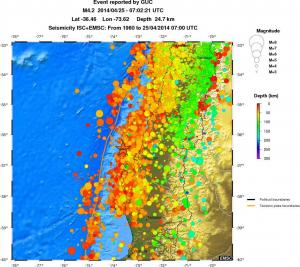 regional depth historical seismicity