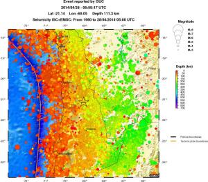 regional depth historical seismicity