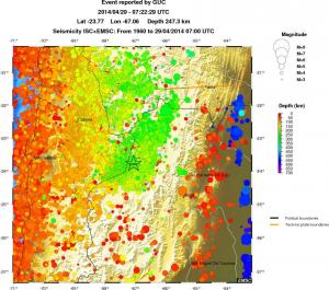 regional depth historical seismicity