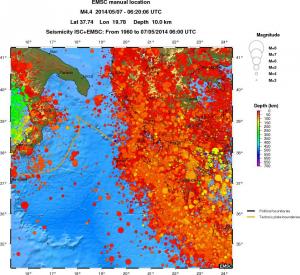 regional depth historical seismicity