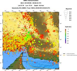 regional depth historical seismicity
