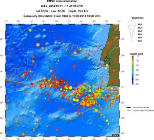 regional depth historical seismicity