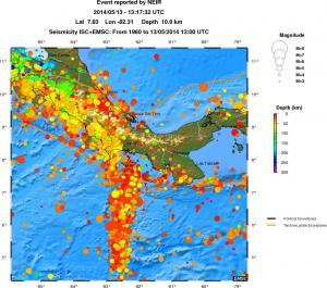 regional depth historical seismicity