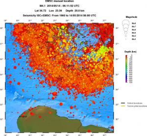 regional depth historical seismicity