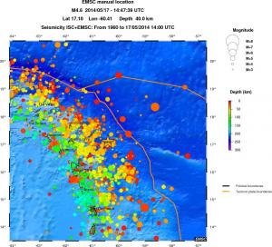 regional depth historical seismicity