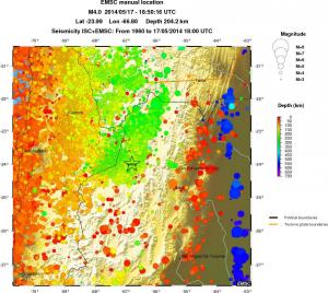 regional depth historical seismicity