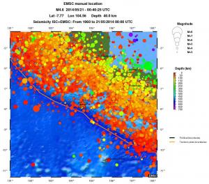 regional depth historical seismicity