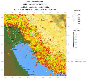regional depth historical seismicity