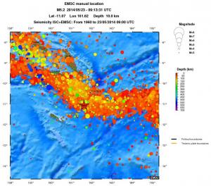 regional depth historical seismicity