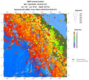 regional depth historical seismicity