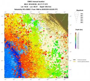 regional depth historical seismicity