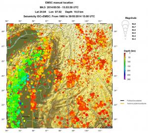 regional depth historical seismicity
