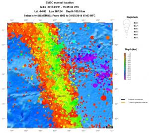 regional depth historical seismicity