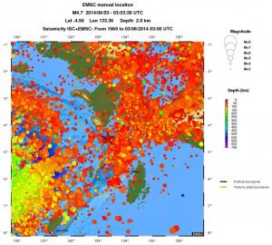 regional depth historical seismicity