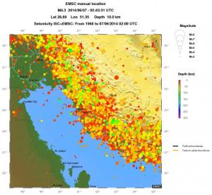 regional depth historical seismicity