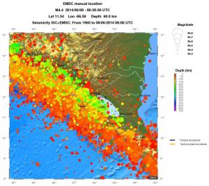 regional depth historical seismicity