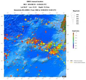 regional depth historical seismicity