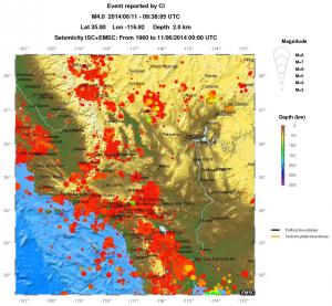 regional depth historical seismicity