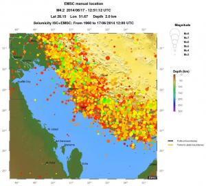 regional depth historical seismicity
