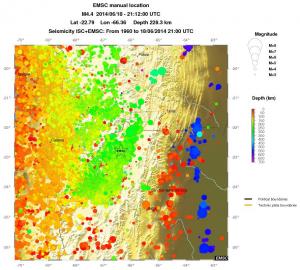 regional depth historical seismicity