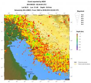 regional depth historical seismicity