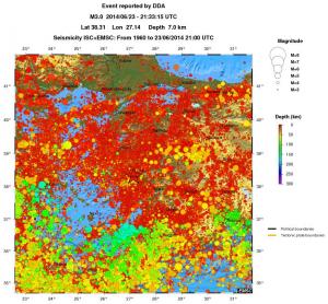 regional depth historical seismicity