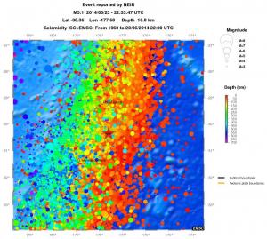 regional depth historical seismicity