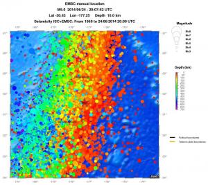regional depth historical seismicity