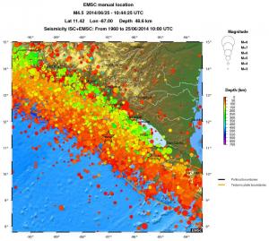 regional depth historical seismicity