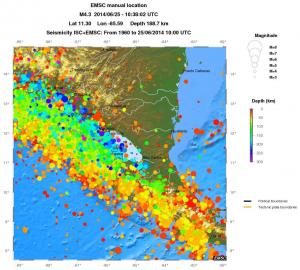 regional depth historical seismicity