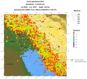 regional depth historical seismicity