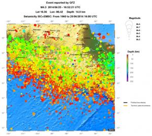 regional depth historical seismicity